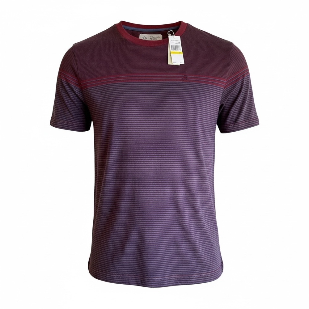 Original Penguin Mens Size Medium Tawney Port T-Shirt Burgundy navy stripe NWT